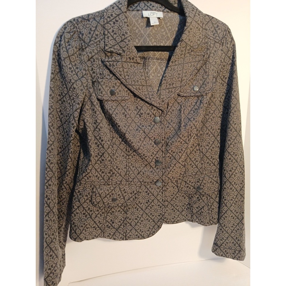 LOFT Women's Gray Black Print Snap Front Blazer Size 10
